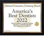 An award received for America's Best Dentist at Sudbury Dental Arts.