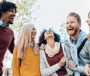 A group of people laughing.